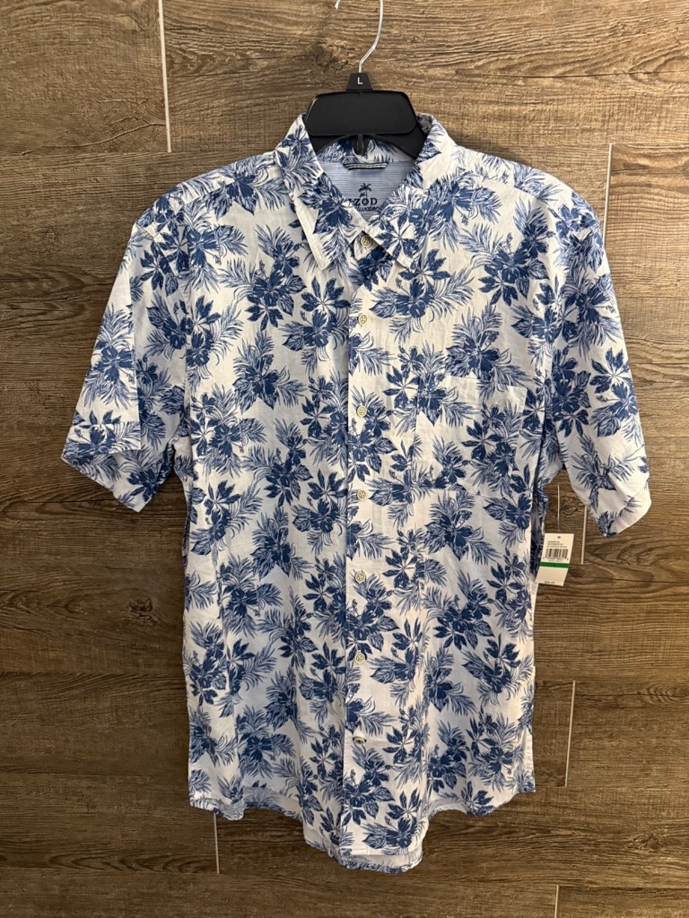 Izod White Short-Sleeve Button-Down with Blue Floral Print